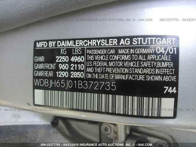 WDBJH65J01B372735 - 2001 MERCEDES-BENZ E 320 SILVER photo 9