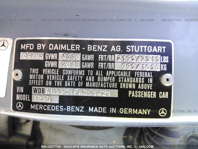 WDBAB33C1FA261421 - 1985 MERCEDES-BENZ 300 DT BLUE photo 9