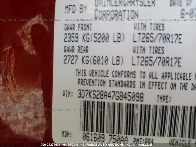 3D7KS28A47G845098 - 2007 DODGE RAM 2500 ST/SLT 红色 照片 9