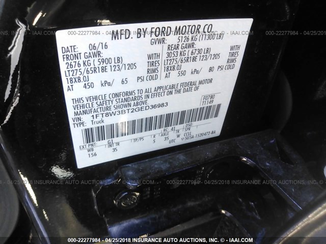 1FT8W3BT2GED36983 - 2016 FORD F350 SUPER DUTY BLACK photo 10