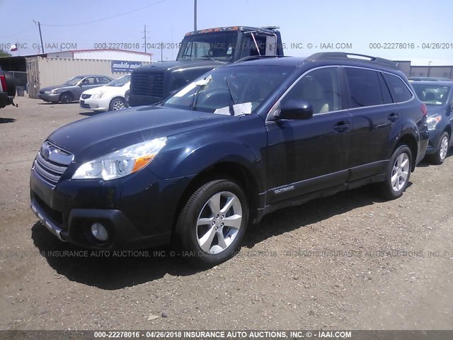 4S4BRCLC1E3246482 - 2014 SUBARU OUTBACK 2.5I LIMITED BLUE photo 2