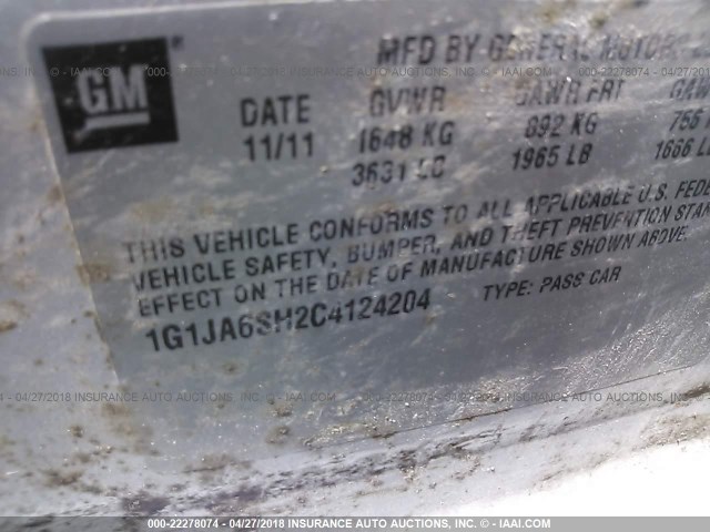 1G1JA6SH2C4124204 - 2012 CHEVROLET SONIC LS SILVER photo 9