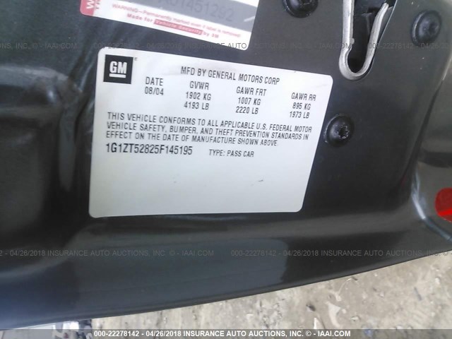 1G1ZT52825F145195 - 2005 CHEVROLET MALIBU LS Сұр фото 9