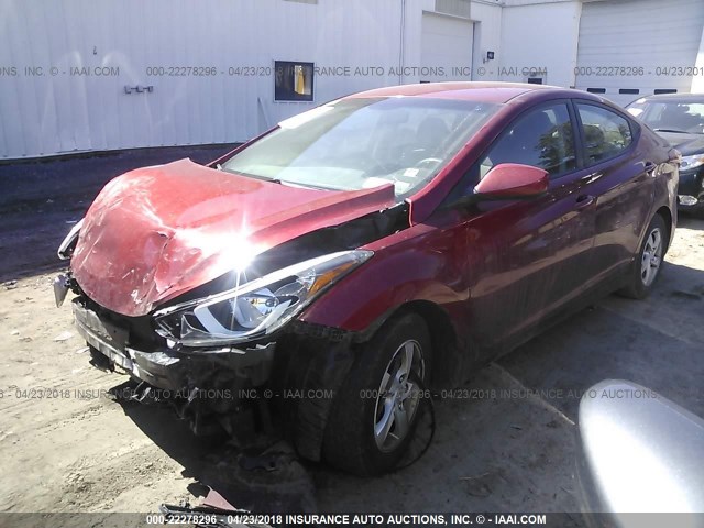 5NPDH4AE0EH531673 - 2014 HYUNDAI ELANTRA SE/SPORT/LIMITED RED photo 2