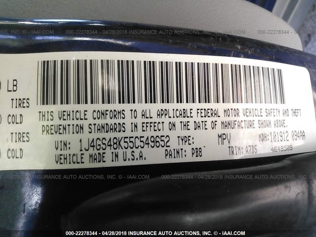 1J4GS48K55C549652 - 2005 JEEP GRAND CHEROKEE LAREDO/COLUMBIA/FREEDOM 蓝色 照片 9