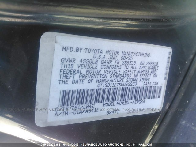 4T1GB11E7SU062253 - 1995 TOYOTA AVALON XLS GREEN photo 9