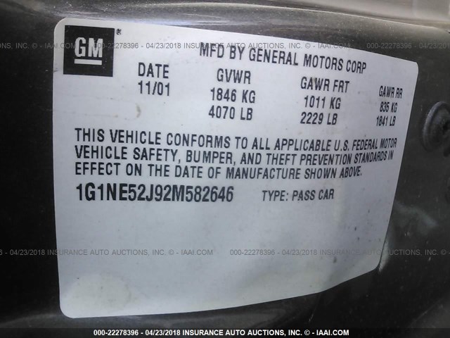 1G1NE52J92M582646 - 2002 CHEVROLET MALIBU LS 金色 照片 9