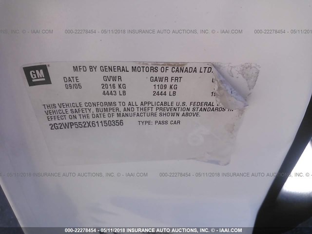 2G2WP552X61150356 - 2006 PONTIAC GRAND PRIX WHITE photo 9