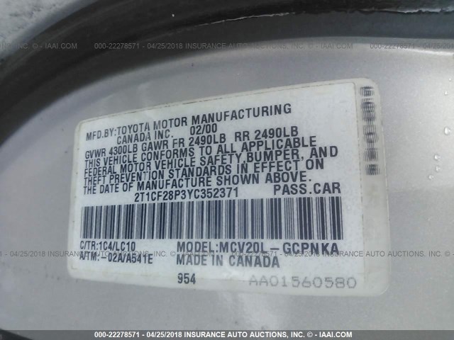 2T1CF28P3YC352371 - 2000 TOYOTA CAMRY SOLARA SE/SLE ვერცხლისფერი ფოტო 9