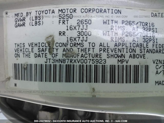 JT3HN87RXV0075923 - 1997 TOYOTA 4RUNNER LIMITED SILVER photo 9