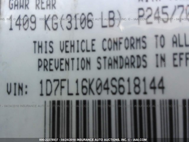 1D7FL16K04S618144 - 2004 DODGE DAKOTA SXT BURGUNDY photo 9