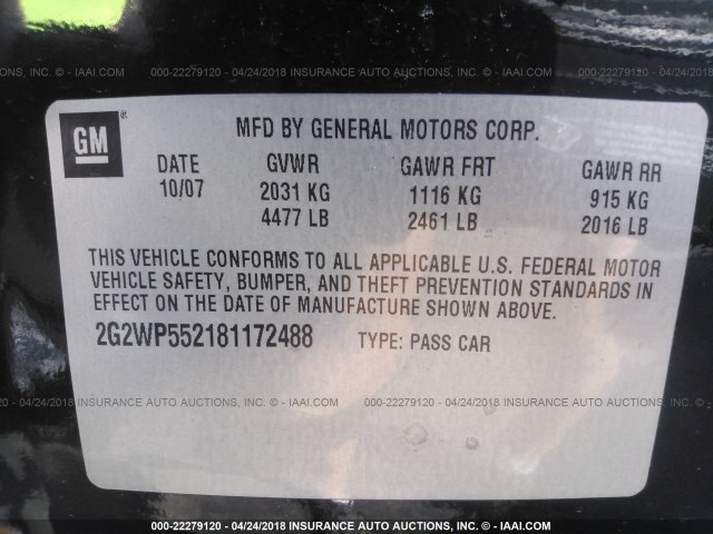 2G2WP552181172488 - 2008 PONTIAC GRAND PRIX BLACK photo 9
