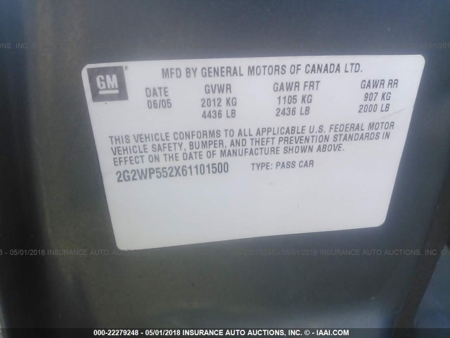 2G2WP552X61101500 - 2006 PONTIAC GRAND PRIX Mavi foto 9