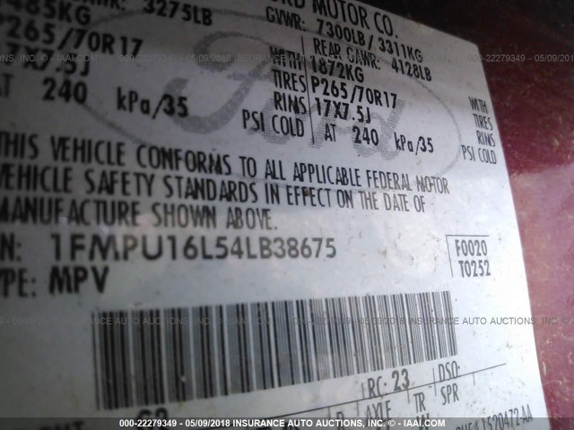 1FMPU16L54LB38675 - 2004 FORD EXPEDITION XLT ბურგუნდია ფოტო 9