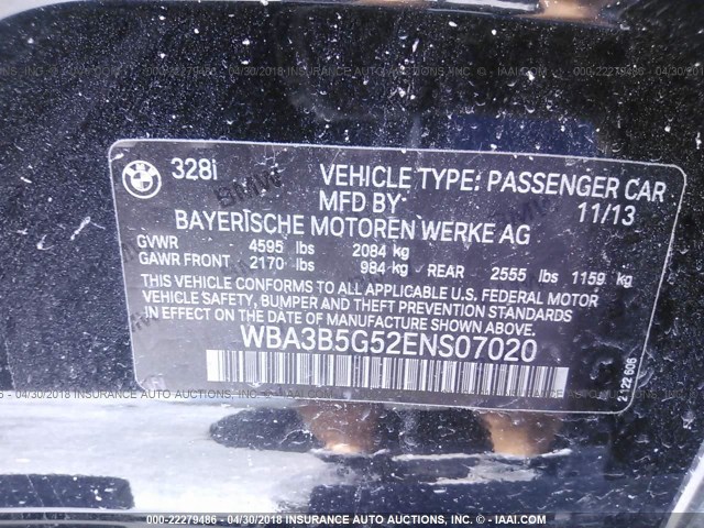 WBA3B5G52ENS07020 - 2014 BMW 328 XI SULEV BLACK photo 9
