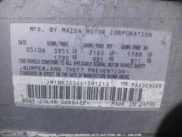 JM1BK323461541213 - 2006 MAZDA 3 S SILVER photo 9