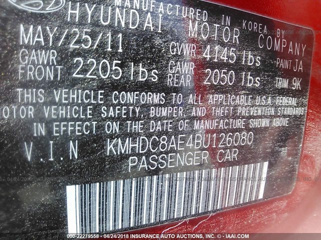 KMHDC8AE4BU126080 - 2011 HYUNDAI ELANTRA TOURING GLS/SE RED photo 9