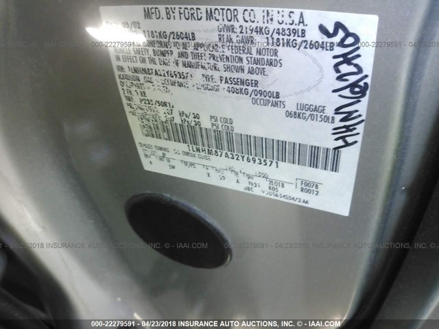 1LNHM87A32Y693571 - 2002 LINCOLN LS SILVER photo 9