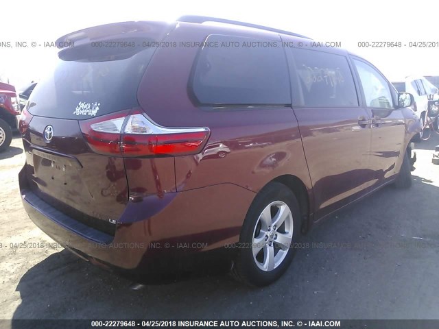 5TDKK3DC4GS711815 - 2016 TOYOTA SIENNA LE მუქწითელი ფოტო 4