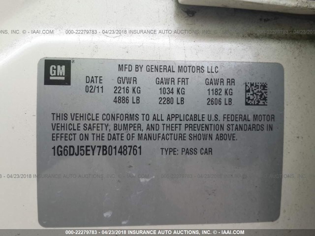 1G6DJ5EY7B0148761 - 2011 CADILLAC CTS PERFORMANCE COLLECTION Белый фото 9