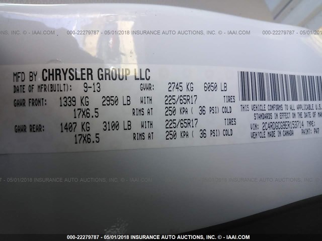 2C4RDGCG9ER153714 - 2014 DODGE GRAND CARAVAN SXT WHITE photo 9