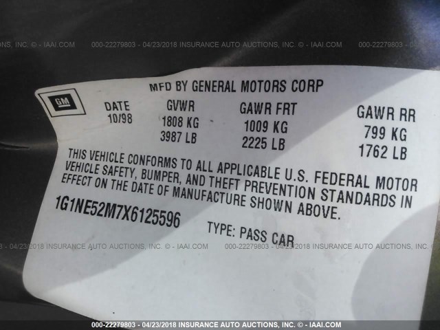 1G1NE52M7X6125596 - 1999 CHEVROLET MALIBU LS 灰色 照片 9