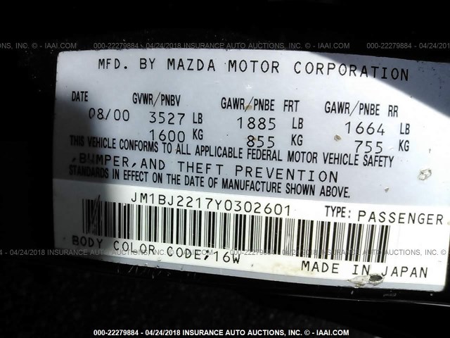 JM1BJ2217Y0302601 - 2000 MAZDA PROTEGE ES 黑色 照片 9