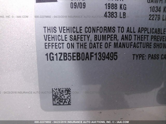 1G1ZB5EB0AF139495 - 2010 CHEVROLET MALIBU LS ოქროსფერი ფოტო 9