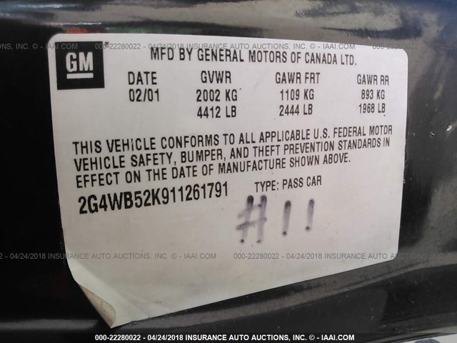 2G4WB52K911261791 - 2001 BUICK REGAL LS 绿色 照片 9