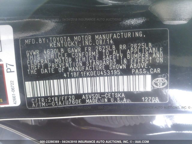 4T1BF1FK0EU453195 - 2014 TOYOTA CAMRY L/SE/LE/XLE შავი ფოტო 9