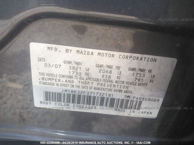 JM1BK32F371732181 - 2007 MAZDA 3 I ვერცხლისფერი ფოტო 9