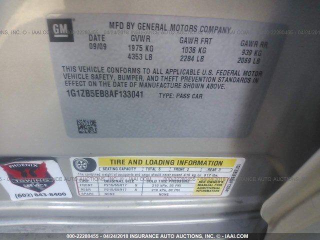 1G1ZB5EB8AF133041 - 2010 CHEVROLET MALIBU LS 棕色 照片 9