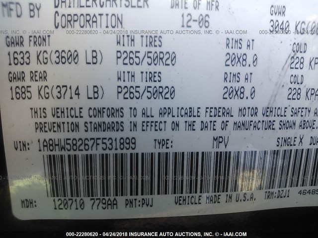 1A8HW58267F531899 - 2007 CHRYSLER ASPEN LIMITED MAROON photo 9