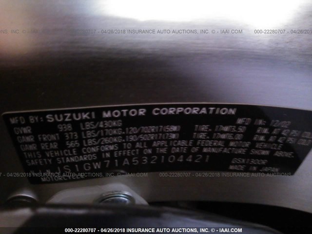 JS1GW71A532104421 - 2003 SUZUKI GSX1300 R SILVER photo 10