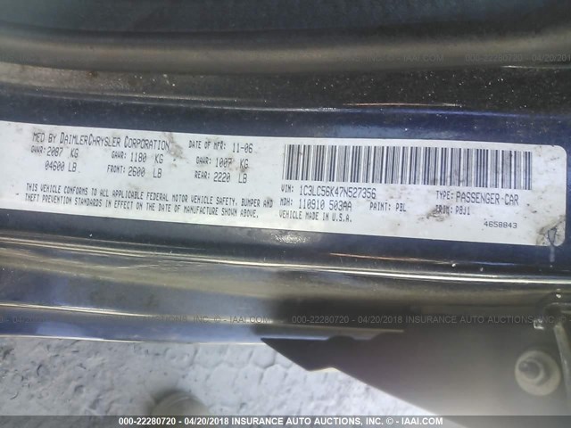 1C3LC56K47N527356 - 2007 CHRYSLER SEBRING TOURING BLUE photo 9