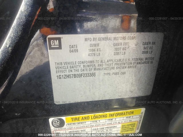 1G1ZH57B09F233366 - 2009 CHEVROLET MALIBU 1LT 蓝色 照片 9