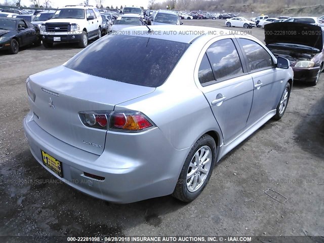 JA32U2FU7BU009016 - 2011 MITSUBISHI LANCER ES/ES SPORT SILVER photo 4