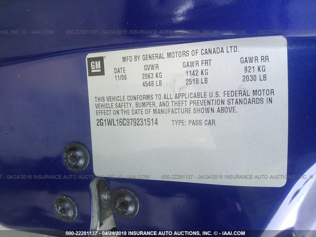 2G1WL16C979231514 - 2007 CHEVROLET MONTE CARLO SS ლურჯი ფოტო 9