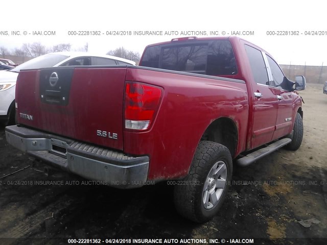 1N6AA07B95N509309 - 2005 NISSAN TITAN XE/SE/LE RED photo 4