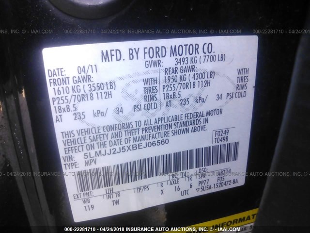 5LMJJ2J5XBEJ06560 - 2011 LINCOLN NAVIGATOR 黑色 照片 9