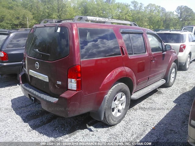 5N1AR18U15C732484 - 2005 NISSAN PATHFINDER LE/SE/XE RED photo 4