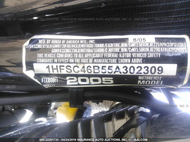 1HFSC46B55A302309 - 2005 HONDA VTX1800 F1 BLACK photo 10