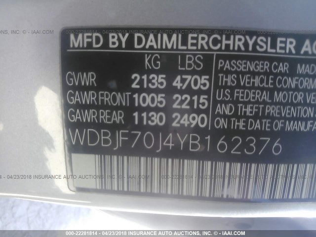 WDBJF70J4YB162376 - 2000 MERCEDES-BENZ E 430 SILVER photo 9