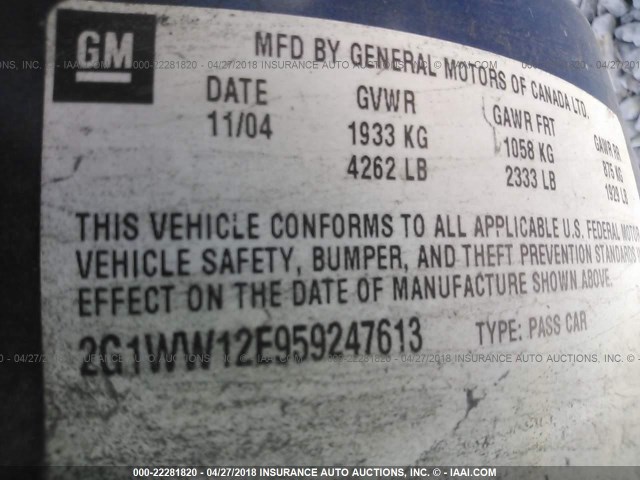 2G1WW12E959247613 - 2005 CHEVROLET MONTE CARLO LS ლურჯი ფოტო 9