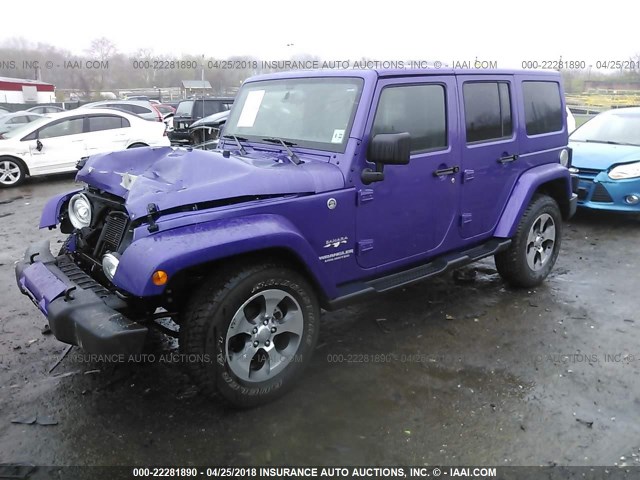 1C4BJWEG4HL684186 - 2017 JEEP WRANGLER UNLIMITE SAHARA PURPLE photo 2