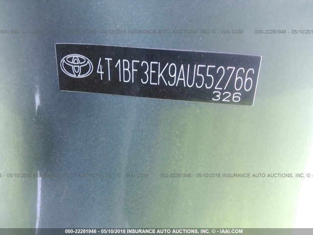 4T1BF3EK9AU552766 - 2010 TOYOTA CAMRY SE/LE/XLE TEAL photo 9