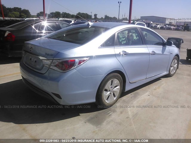 KMHEC4A40DA082569 - 2013 HYUNDAI SONATA HYBRID BLUE photo 4