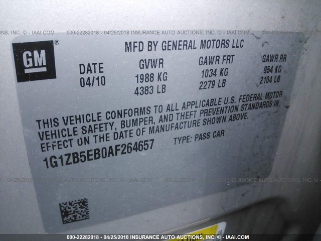 1G1ZB5EB0AF264657 - 2010 CHEVROLET MALIBU LS GOLD photo 9
