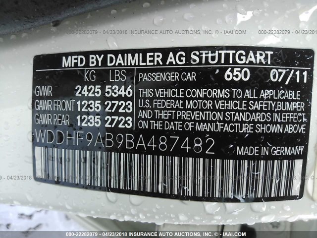 WDDHF9AB9BA487482 - 2011 MERCEDES-BENZ E 550 4MATIC WHITE photo 9