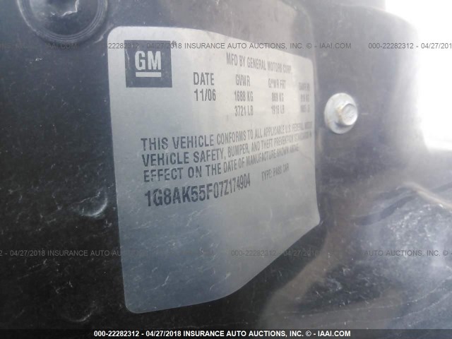 1G8AK55F07Z174904 - 2007 SATURN ION LEVEL 3 SILVER photo 9